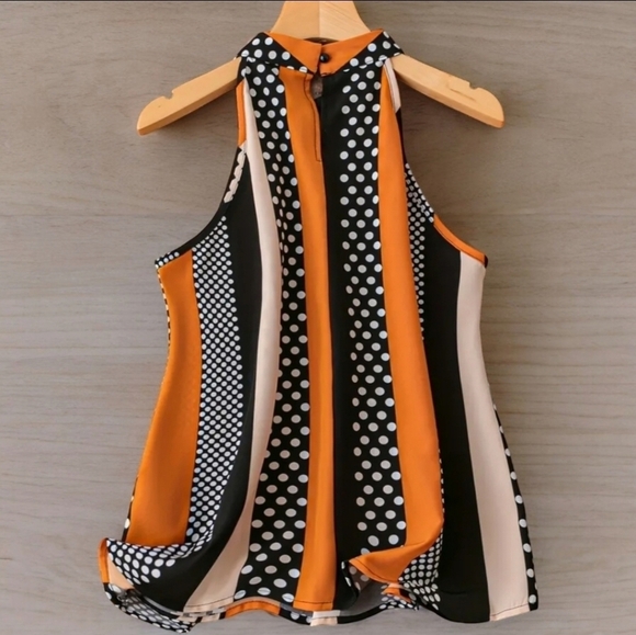 🆕️Polka Dot & Striped Halter Neck Top | Chic Colorblock Spri🤍🧡 Vibes 😍✨ - Picture 3 of 14